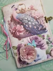 Junk Journal Booklet "VICTORIAN PEACOCK" HANDMADE Pockets, FULL SIZE 9X6 40pgs