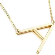[MOMOL] Sideways Initial Necklace 18K Gold Plated Stainless Steel Large Big Letters Pendant Necklace Script Name Monogram Necklaces for Women