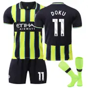 Beakey Manchester City Away DOKU #11 Soccer Jersey for Kids Adult 3 Pcs Outfits