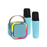 Laser Mini Bluetooth Karaoke Speaker with Dual Wireless Mics (Blue)