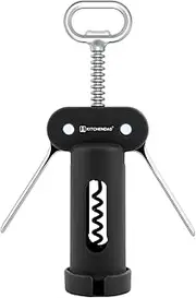 KITCHENDAO 3 in 1 Wing Corkscrew Wine Bottle Opener with Foil Cutter, Built-in Beer Bottle Opener, Multifunctional Wine Opener with Non-Stick Sharp Screw,Easy to Use, Manual Wine Corkscrew，Black