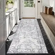 TUKDAK Vintage Runner Rugs for Entryway 60x180cm, Grey Boho Non-Slip Hallway Runner Rug, Washable Low Pile Floor Carpet for Hallways, Long Hall Carpet for Kitchen Bathroom Bedroom Doorway Laundry