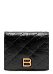 Balenciaga Crush Crinkled Leather Wallet - Black ONE SIZE