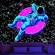 Blacklight Space Astronaut Tapestry for Men Guys Bedroom Black Light Cool Stars Galaxy Tapestries Glow in The Dark Spaceman and Poster Wall Hanging Bedroom Accessories Men 52"x60"