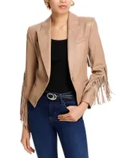 L'Agence Vashti Leather Fringe Trim Blazer