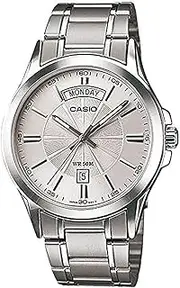 [Casio] MTP1381D-7A Analog Silver Strap Unisex Adult Watch, White Dial, 46.6 × 39.9 × 8.9 mm