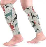 [MASSIKOA] Christmas Deer Sports Calf Compression Sleeves Leg Compression Socks Calf Guard for Running, Cycling, Maternity, Travel, Nurses