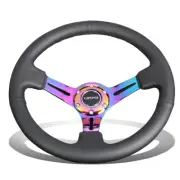 NRG Reinforced 35cm 3"Deep Dish Neo Chrome Spokes Black Leather Steering Wheel