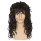 Koonfan Mens Long Dark Brown Mullet Rocker Wig Eddie 80s Curly Wig Halloween ...