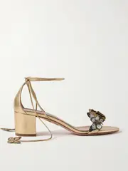 [Aquazzura] Aquazzura - Papillon 50 Embellished Metallic Leather Sandals - Gold - IT39 IT 39 Gold
