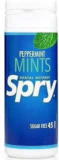 Spry Xylitol Peppermint Mints Sugar Free Candy - Promote Oral Health, Increase Saliva Production, Stop Bad Breath, Non-GMO, Gluten-Free, 45 Count (Pack of 1)