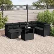 9 Piece Garden Sofa Set with Cushions Black/Grey Poly Rattan vidaXL