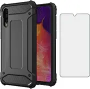 [Asuwish] Phone Case for Samsung Galaxy A70 with Tempered Glass Screen Protector Cover and Cell Accessories Dual Layer Slim Soft Silicone Rubber TPU Protective A70S A 70 70A S70 4G Women Men Black