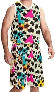 [KQNZT] Basketball Jersey with Shorts, Personalized Jersey, Men's Basketball Jersey, Leopard Pattern Colorful Fashion