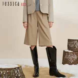 JESSICA RED - 帥氣百搭褶皺靴褲五分褲824428（卡其）