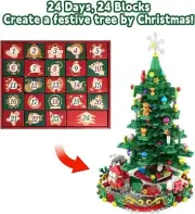 Advent Calendar 2024 Christmas Tree Building Toy Set with LED Light, 24 Boxes