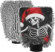 XYMZR Christmas Hat Skeleton Absorbent Microfiber Car Wash Mitt, Funny Cute Anime Scratch Free for Cars Cleaning, Home Cleaning Mitts, 2 Pack, 10.24” L x 7.09” W