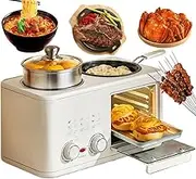 4-in-1 Breakfast Maker Station, 8L Electric Breakfast Machine with Oven, Frying Pan and Steamer, 0-60Min Timer Knob, S-Type Double Heating Tube, 1200W Breakfast Egg Sandwich Maker for Home