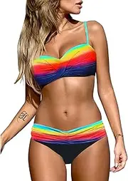 [Generic] Girls plus Size Swimsuits 18-20 Cut Swimsuit Waist Bikini Suit Bathing Up Swimsuits Piece Hight Padded Bikini Push Two Women Vintage Swimwear Set High Swimwears Tankinis Set American Swim Shorts Women