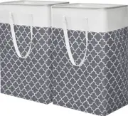 2-Pack Laundry Baskets, Laundry Hamper with Long Handles, Collapsible Waterproof Clothes Hamper, Durable Tall Laundry Bin, Clothes Hamper for Bedroom, Bathroom, Dorm, Toys
