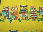Solarium Fabric Sample Owls Hoot Soleil 26"x26" Colorful Yellow Background