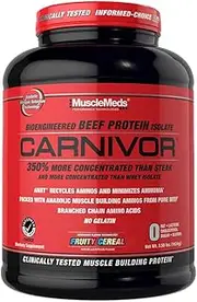 MuscleMeds CARNIVOR Beef Protein Isolate Powder, Muscle Building, Recovery, Lactose Free, Sugar Free, Fat, Free, 23g Protein, Fruity Cereal, 56 Servings