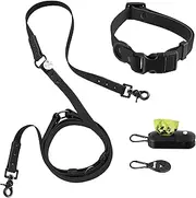 The LICKER Store WLK1005I-5SET Luna Medium 8FT Adjustable 6-in-1 Waterproof Hands-Free Leash and Collar with LED Flashlight, Bag Dispenser, and Poop Bag Holder, Bitters