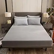 Warm Velvet Mattress Protector Elastic Fitted Mattress Cover Non-Slip Breathable Bed Sheet Bedrooms Bedding Dust-Proof Protector Machine Washable Fitted Sheet-Gray||Double:47x79in