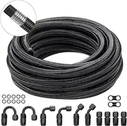 VEVOR 8AN Fuel Line Kit, 6.1 m Fuel Hose Kit, 1.0 cm Nylon Stainless Steel Braided Fuel Line Oil/Gas/Diesel Hose End Fitting Kit, with 12 PCS Swivel Fitting Adapter Kit, Black