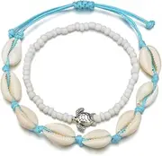 [HONMEET] Fashionable Shell Anklet Bracelet 2pcs Ankle Jewelry Set Vintage Anklet Decorations