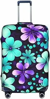 [Pvinnk] purple and teal flowers Print Protective Luggage Cover Elastic Washable Suitcase Protector Travel Gear Protector, White, X-Large