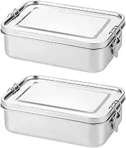 Stainless Steel Bento Box, 850ML Bento Box with Lock Clip, Leak-Proof Portable Food Storage Container for Salad Sandwich, Lunchbox for Adults Kids Camping Travel School Work（2Pack）