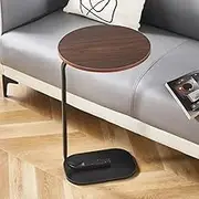 Hbluefat C Shaped End Table, Small Low Coffee Table, Round Side Table, Bedside Snack Table for Home Office, Living Room, Bedroom (Walnut)