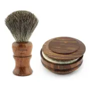 Wooden Shaving Badger Brush & Soap Bowl with Lid Cover FREE Shaving Soap