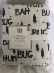 Pottery Barn Teen Bah Humbug Organic Christmas Flannel Sheet Set, Twin XL NWT