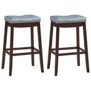 Costway 2x Saddle Bar Stools Padded Barstools Stool Height Counter Chair w/Solid Wood Legs 74cm Brown