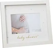 Happy Homewares Beautiful Ivory White Baby Shower Picture Frame with Silver Foil Stars and Gold Lettering | MDF Frame | Features Inner Matt Card