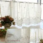 Linen Kitchen Curtain for Window Flower Embroidered Short Curtains Cabinet Cover