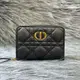 [二手] Dior CARO S5032 黛妃 黑色 荔枝皮 菱格紋 拉鍊 零錢袋 零錢包 短夾 皮夾 卡夾 證件套
