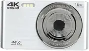 4K Digital Camera, 16x Digital Zoom, 44MP Vlog Camera, 2.8" Screen, Built-in Fill Light, Support for USB Data Transfer, Anti-Shake (Silver)