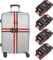 uxcell Luggage Straps with Combination Lock Adjustable Suitcase Belt Strap for Suitcase Briefcase Backpack Travel, Red-White-Blue, Pack of 4