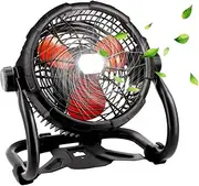 RUNTOP 12 Inch Industrial Floor Fan, 3 Speeds, LED Light, Black, 4000 CFM, 25W, Battery Powered, 12V DC, IP54 Waterproof & Dustproof, Ideal for Outdoor, Home, Camping, Garage, Patios, Gym
