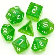 Deep Green Glitter Party Dice (White font) 7-Dice Set RPG DND