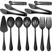 IAXSEE 11 PCS Serving Utensils, Large Stainless Steel Spoons Forks Tongs, Pie...