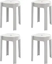Set of 4 Plastic Stacking Stools, Whirl Design Modern Dining ChairsRound Nesting Bar Stool with X-Shape Connection & Anti-Slip Foot Pads Home Kitchen Office,Dining Chair Support Up to 150kg (White)
