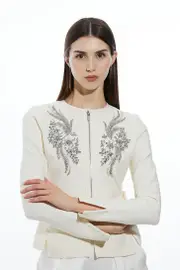 Figure Form Bandage Embellished Piping Knit Jacket