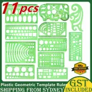 11Pcs Geometric Template Ruler Plastic Circles Squares Stencil Measuring Tool AU