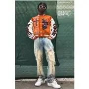 Mens Light Blue Slim Flared Patchwork Distressed Bleached Jeans