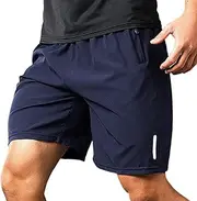 [IBIH] Men's Ice Silk Elastic Shorts,Men's Quick Drying Shorts,Zipper Pocket Workout Running Shorts,Summer Loose Casual Shorts