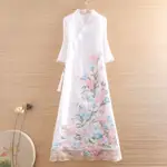 新品 直髮 美倫民族風 古著 改良 漢服 重工 花朵刺繡 流蘇歐根紗 洋裝 A字裙